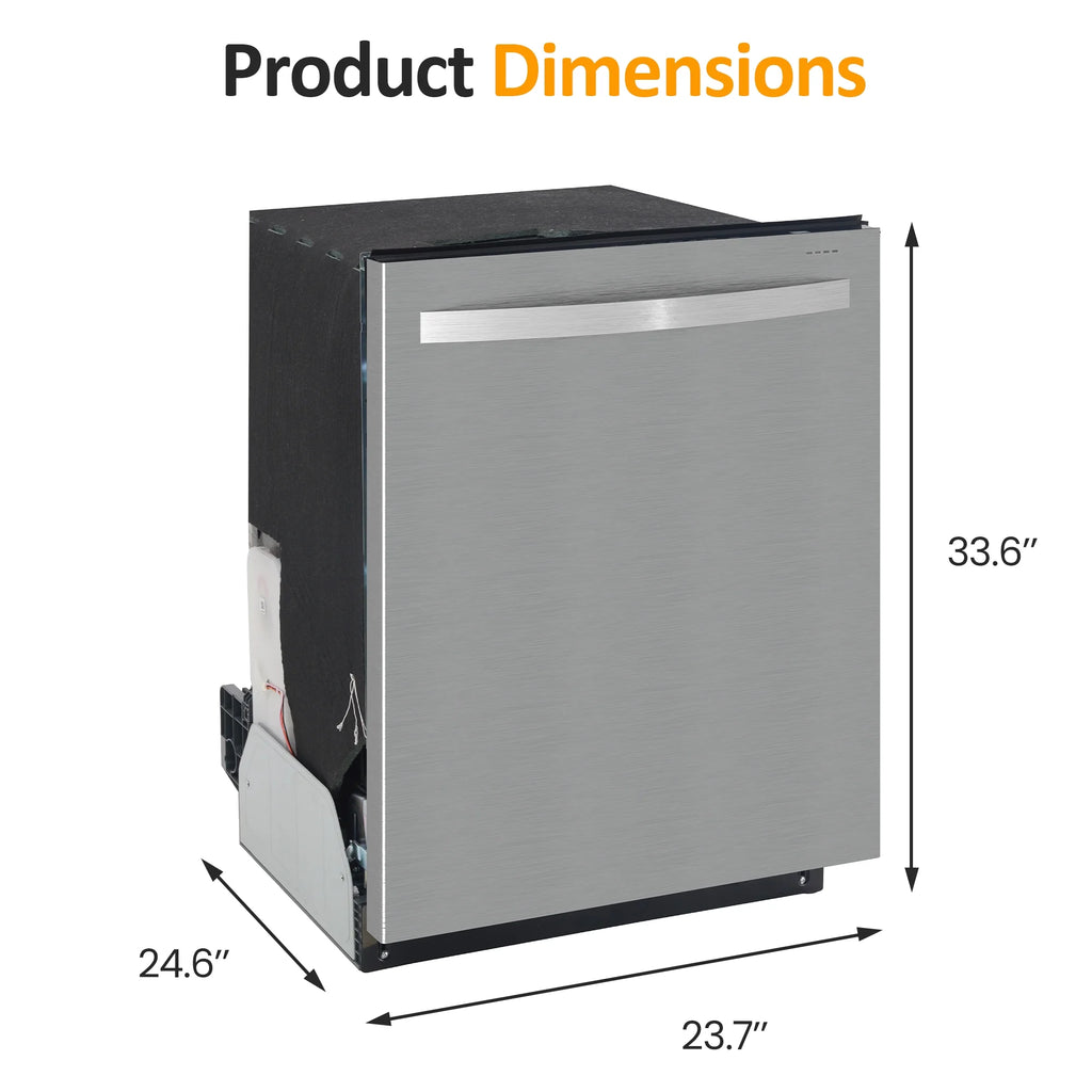 Heynemo 24" Stainless Steel Built-in Dishwasher, 14-16 Place Settings Dishwasher Machine, 8 Wash Programs, Energy Star, Sliver