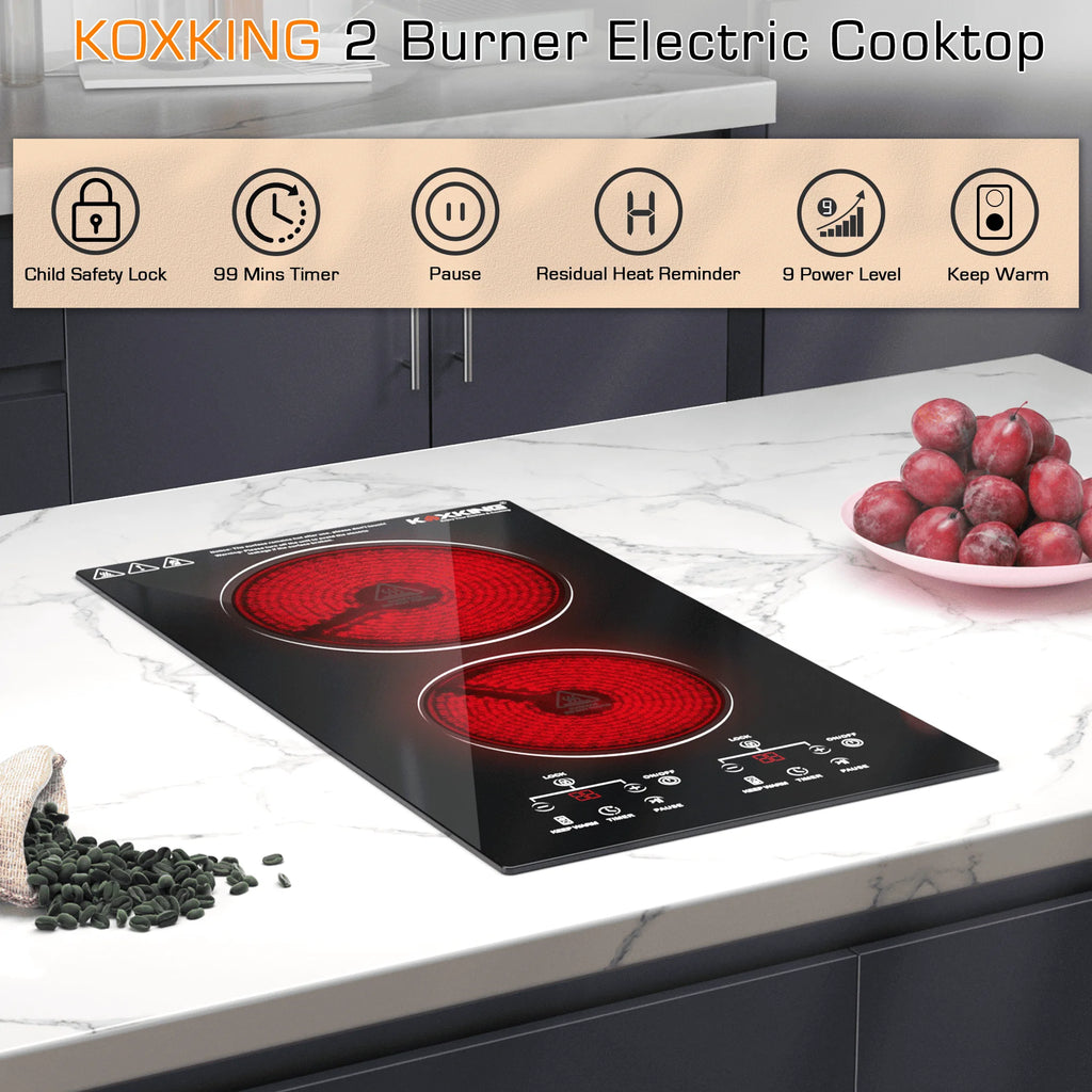 4 Burner Electric Cooktop, 24 Inch Electric Stove Top, Built-in Electric Cooktop with Sensor Touch Control, Timer & Child Lock Included, 9 Power Levels, 6000W, 220-240V Hard Wired (No Plug)