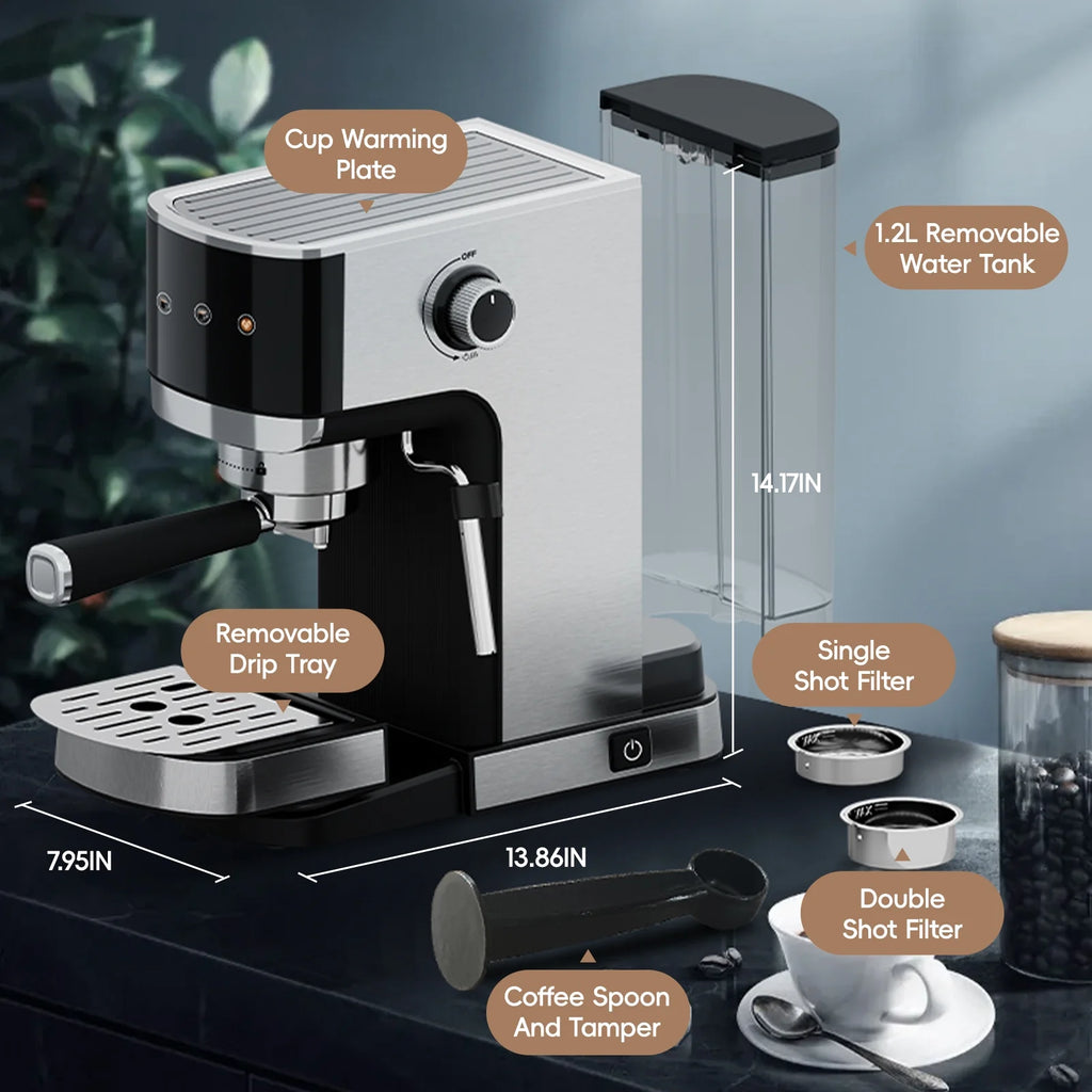 WHALL Touchscreen Espresso Machine 20 Bar��Espresso Coffee Maker with Milk Frother Steam Wand, Stainless Steel Coffee Machine with Removable Water Tank New