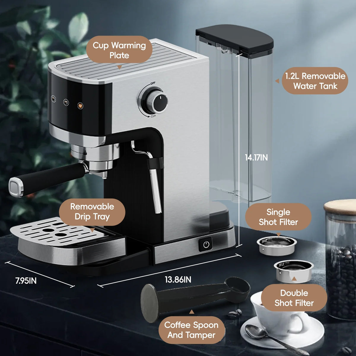 WHALL Touchscreen Espresso Machine 20 Bar��Espresso Coffee Maker with Milk Frother Steam Wand, Stainless Steel Coffee Machine with Removable Water Tank New