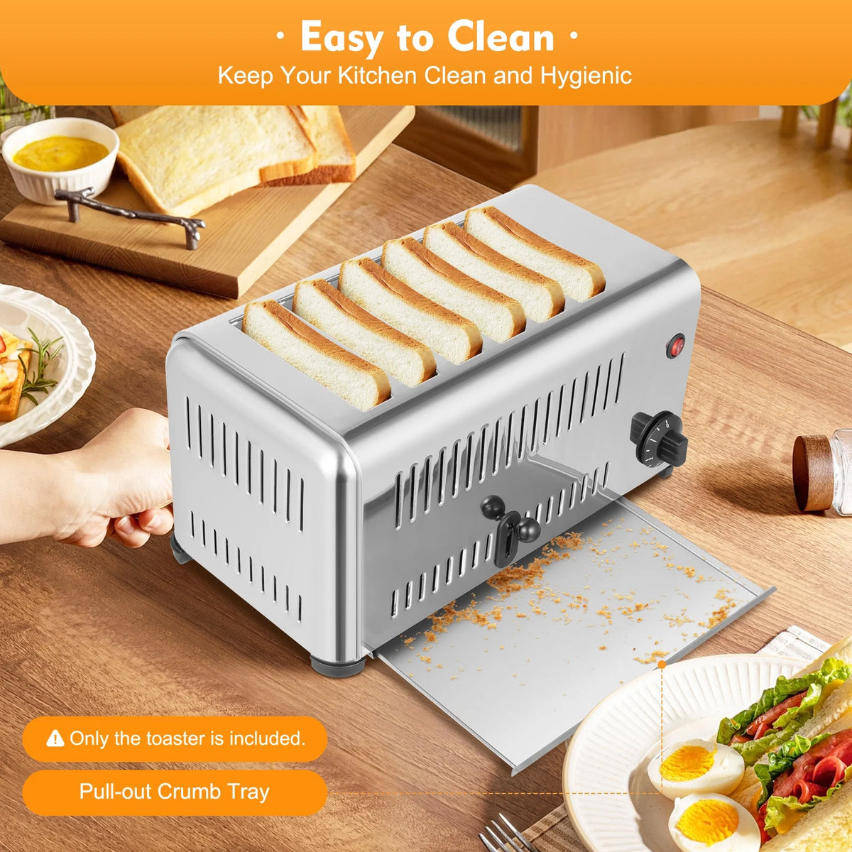 6-Slice Stainless Steel Toaster, 1680W High-Power with Adjustable Timing, Wide Slots, and Easy-to-Clean Design for Perfect Toast Every Time
