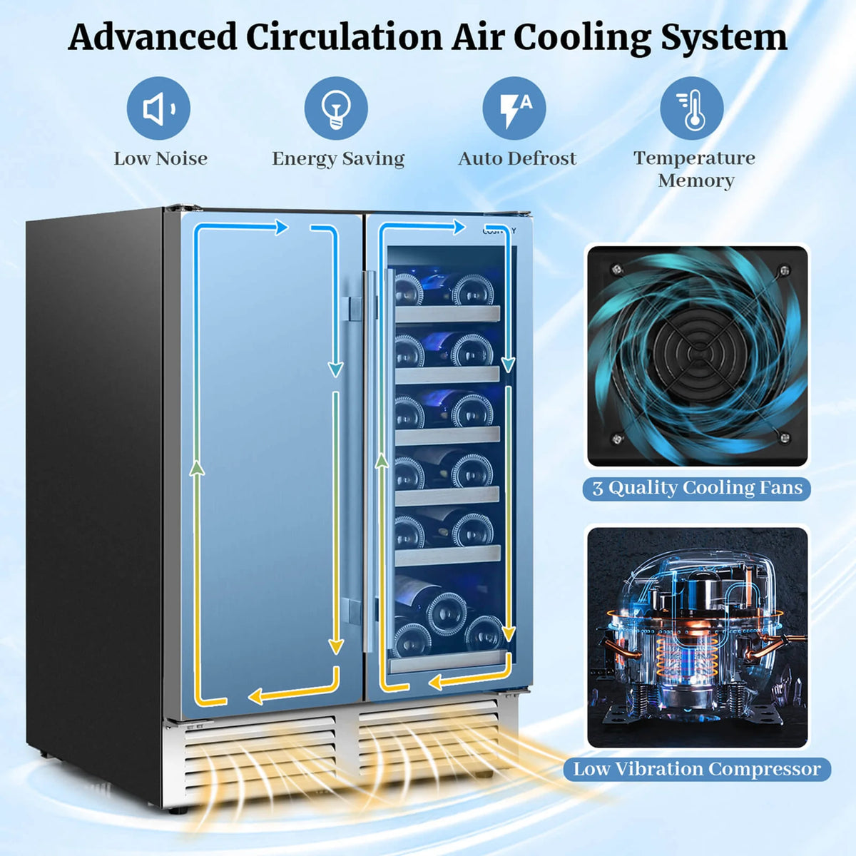 Costway 2-in-1 Beverage and  Cooler Free-standing & Built-in Dual Zones  Fridge