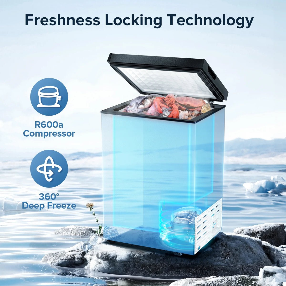 AUSEO Compact Freezer 3.5 cu ft Environmental Chest Freezer, Mini Freezer with 7 Gear Adjustable Temperature, Removable Storage Basket, Energy Saving, White