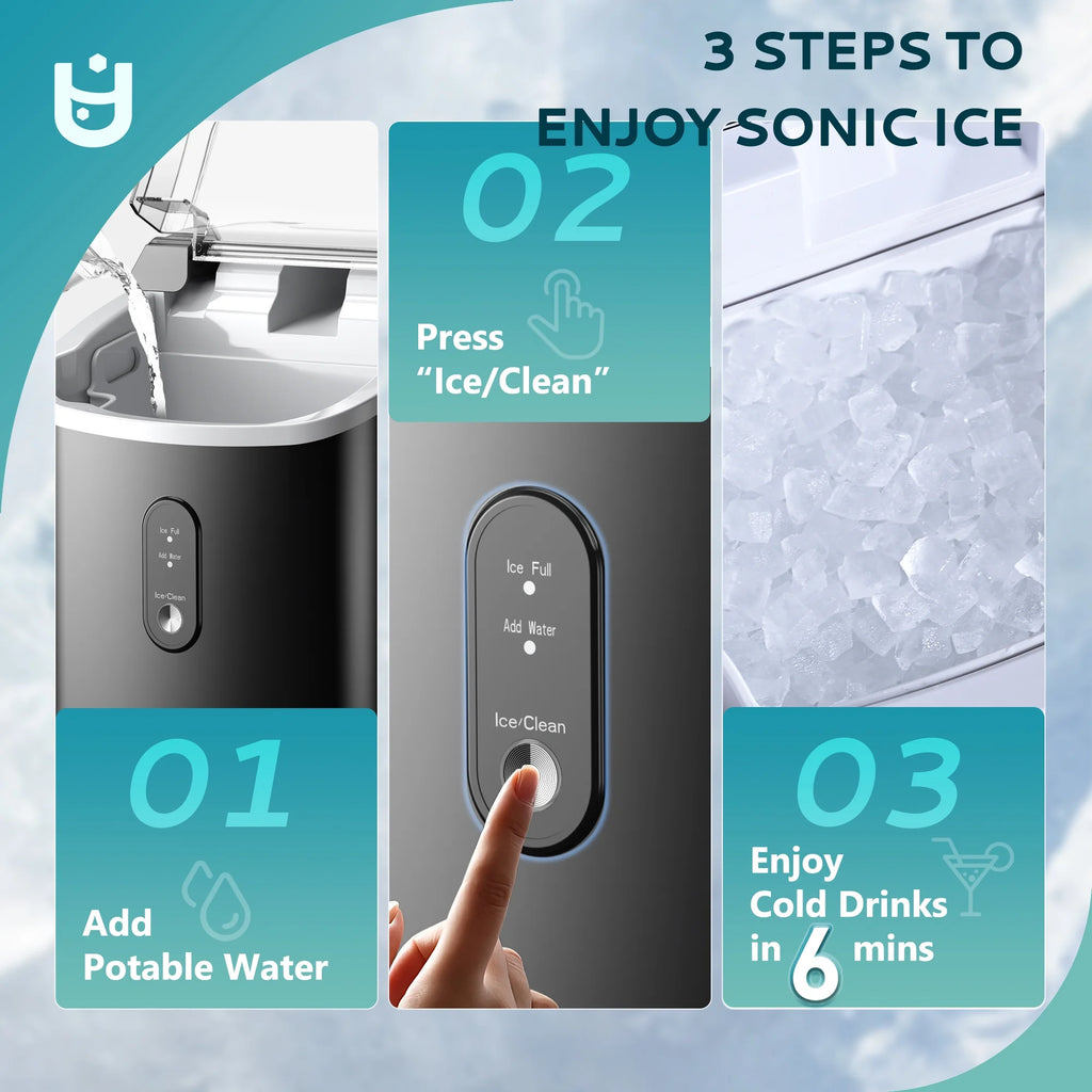 EUHOMY Nugget Ice Maker Countertop with Handle, Ready in 6 Mins, 34.5 lbs Per Day, Removable Top Cover, Auto-Cleaning, Black