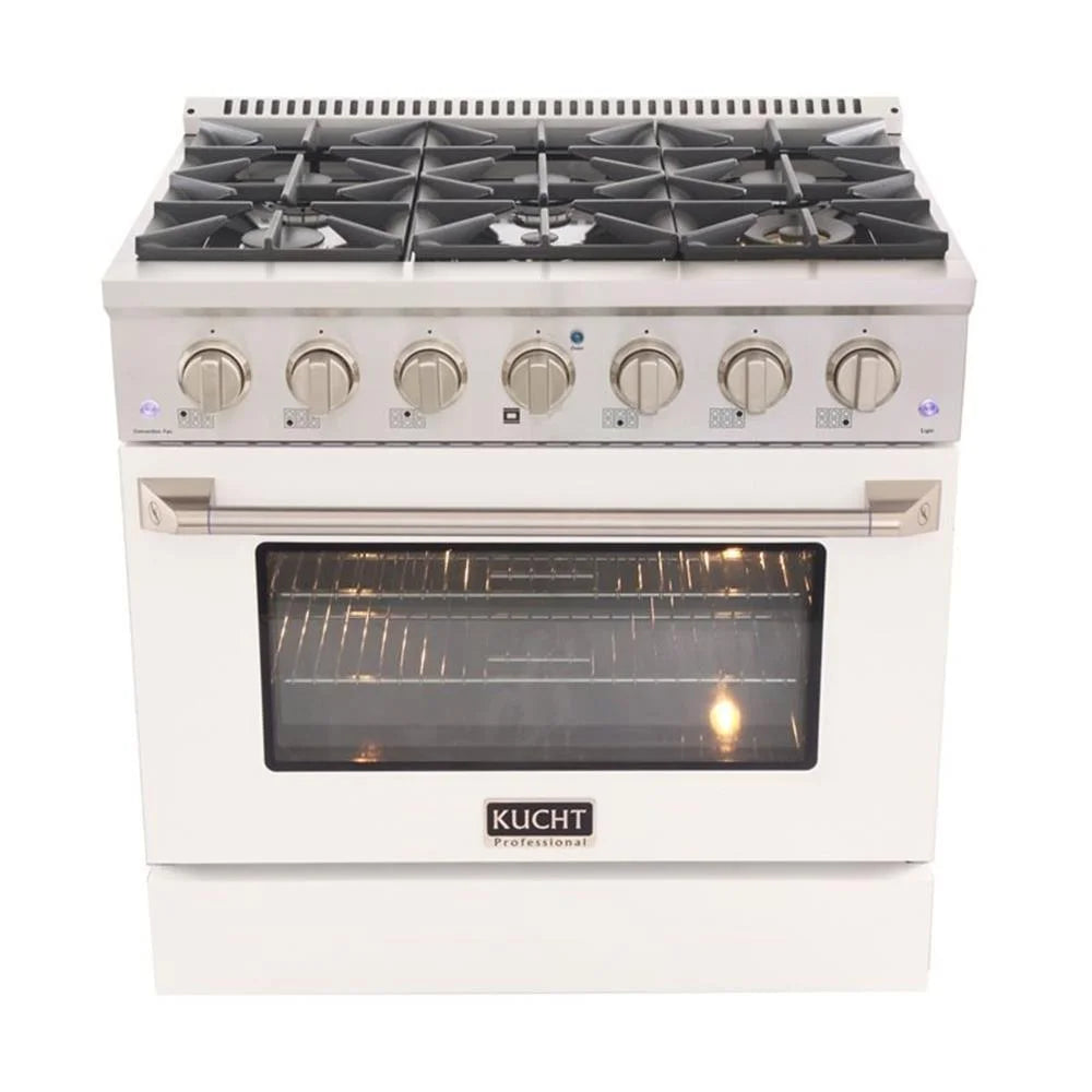 Kucht Professional 36" Modern Stainless Steel Propane Gas Range in White/Silver