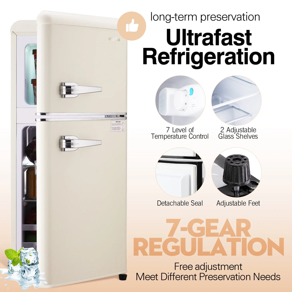 GGTB 3.0 Cu.Ft Two Door Small Refrigerator with Freezer, Compact Retro Small Refrigerator for Dorm, Office, Bar, RV, Bedroom, Blue