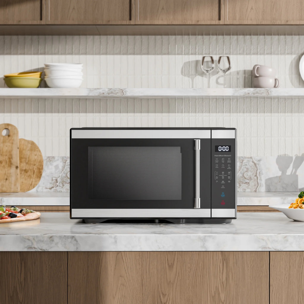 Hamilton Beach 1.1 cu ft Countertop Microwave Oven, Black and Stainless Steel