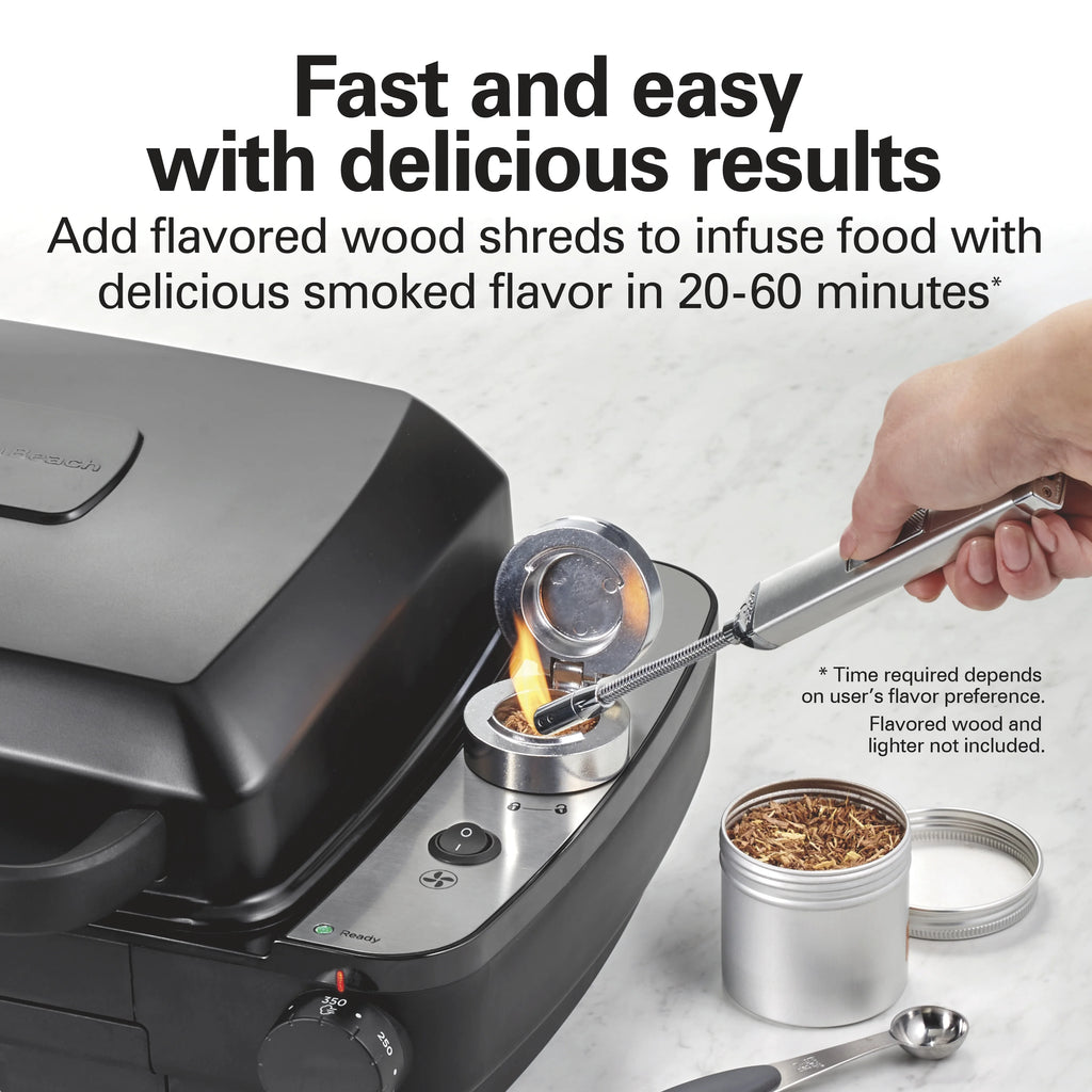Hamilton Beach Electric Indoor Grill with Hot and Cold Smoke Infuser and Smoking Rack, Black