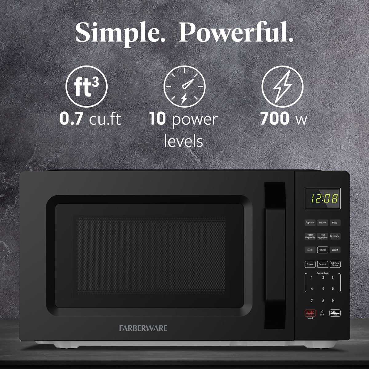 Farberware 1.1 Cu. Ft. 1000-Watt Compact Microwave Oven, Black