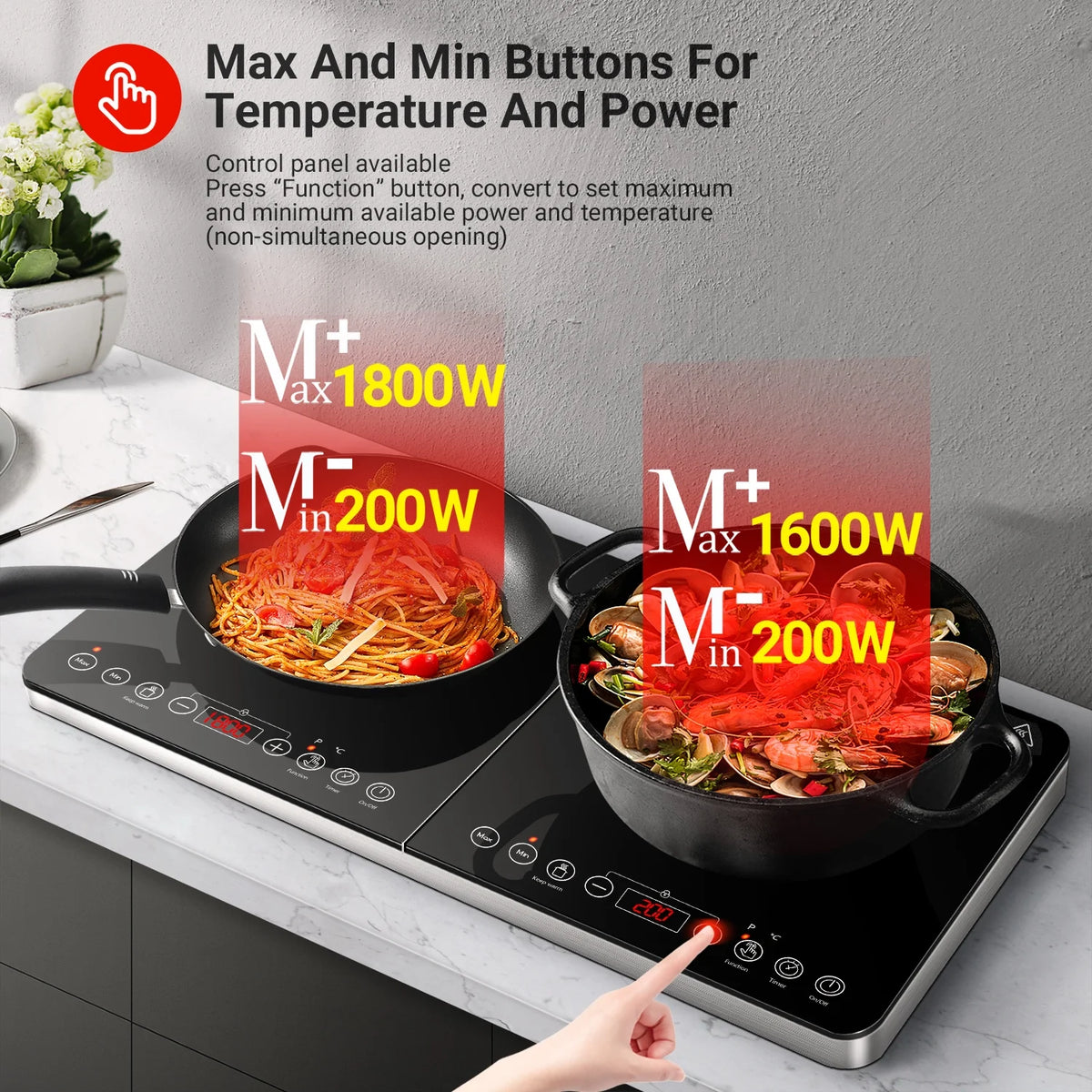 Electric Double Induction Cooktop, 1800W Portable Induction Cooktop with 2 Burners