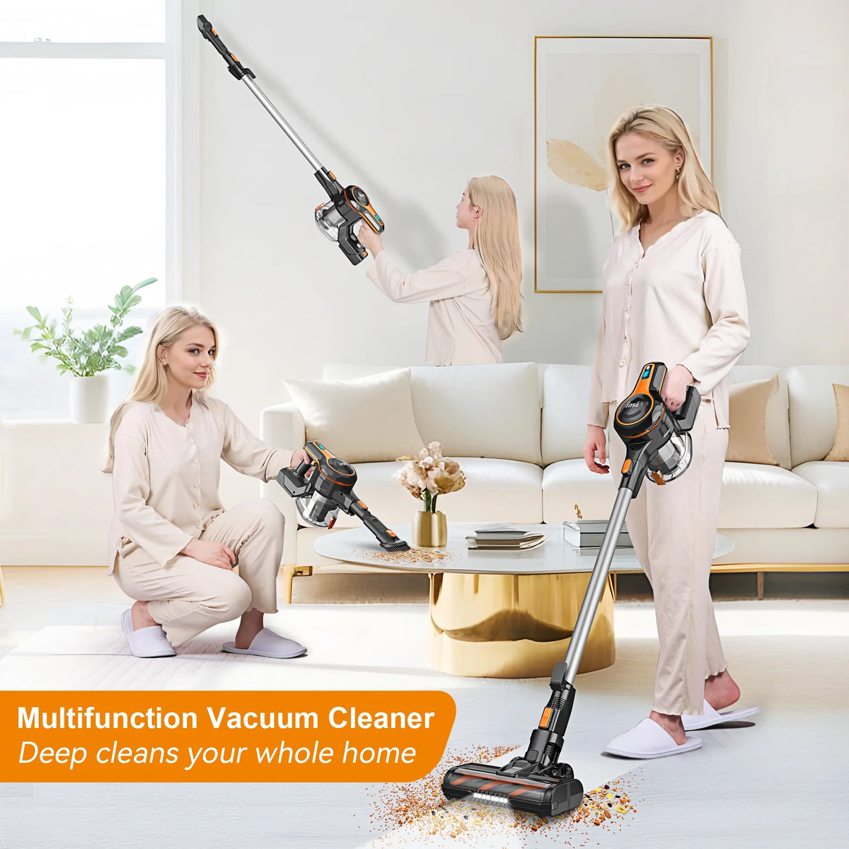 INSE Cordless Vacuum Cleaner, 40kPa Rechargeable Stick Vacuum with 300W Brushless Motor for Carpet Hardwood Floor Pet Hair,S620