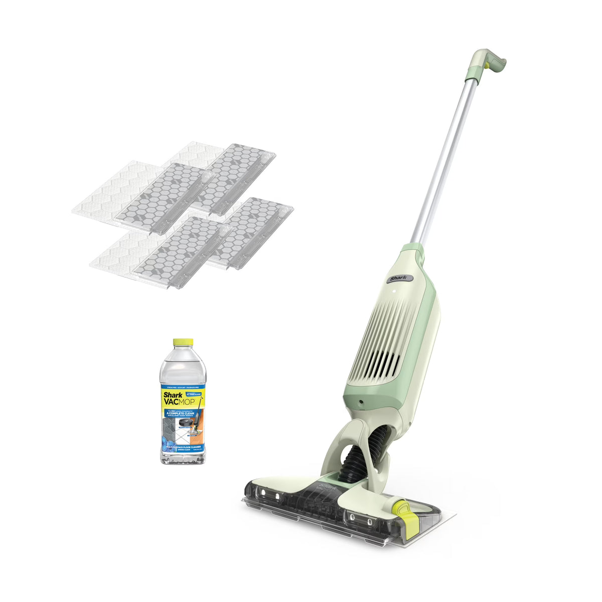 Shark VACMOP Cordless Hard Floor Cleaner, Vacuum and Spray Mop, Powerful Suction, Lightweight, LED Headlights, Includes 4 Disposable Pads, 12oz Multi-surface Cleaning Solution, Lime Green, VM252GN