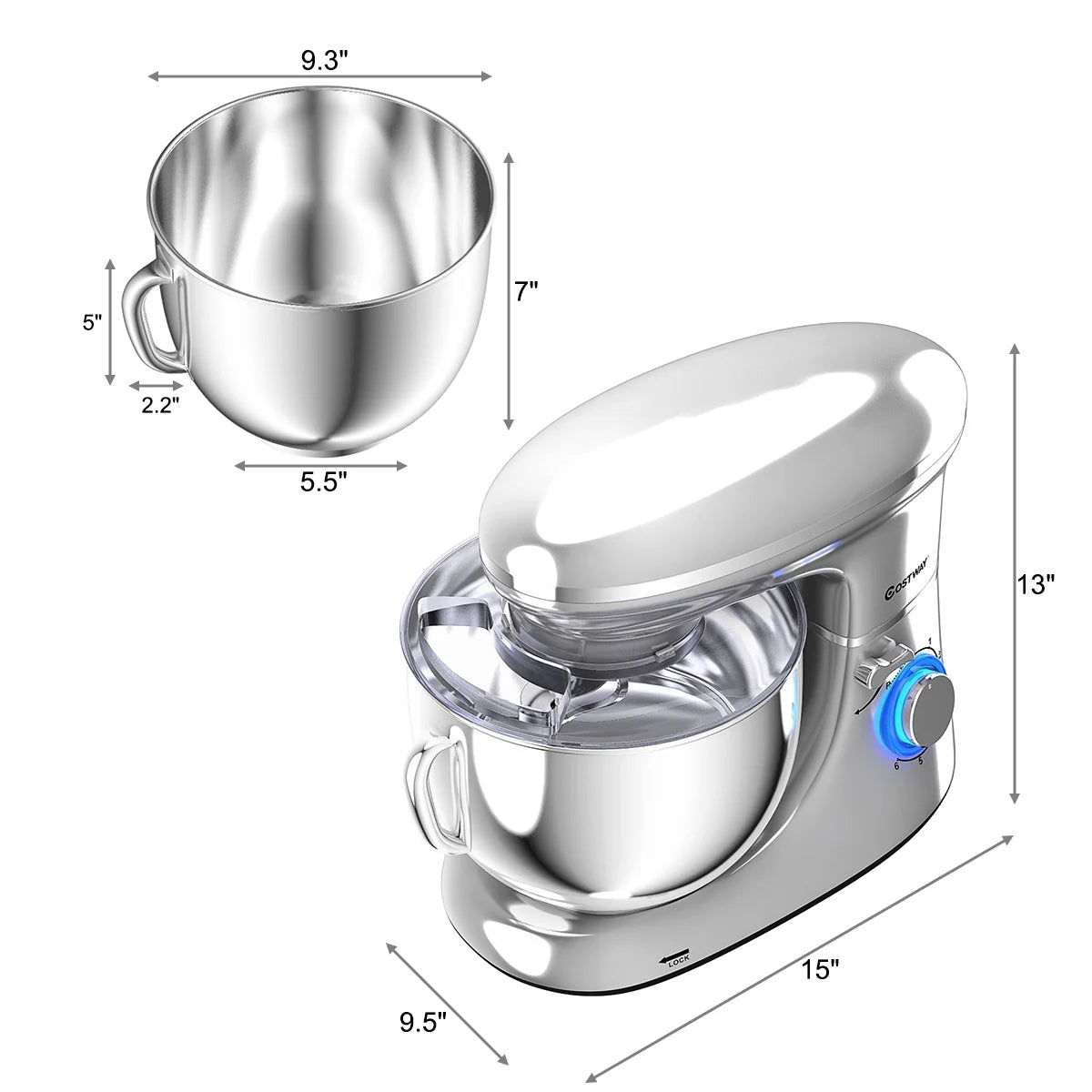 Costway 6.3 QT Tilt-Head Food Stand Mixer 6 Speed 660W wIth Dough Hook, Whisk & Beater Black