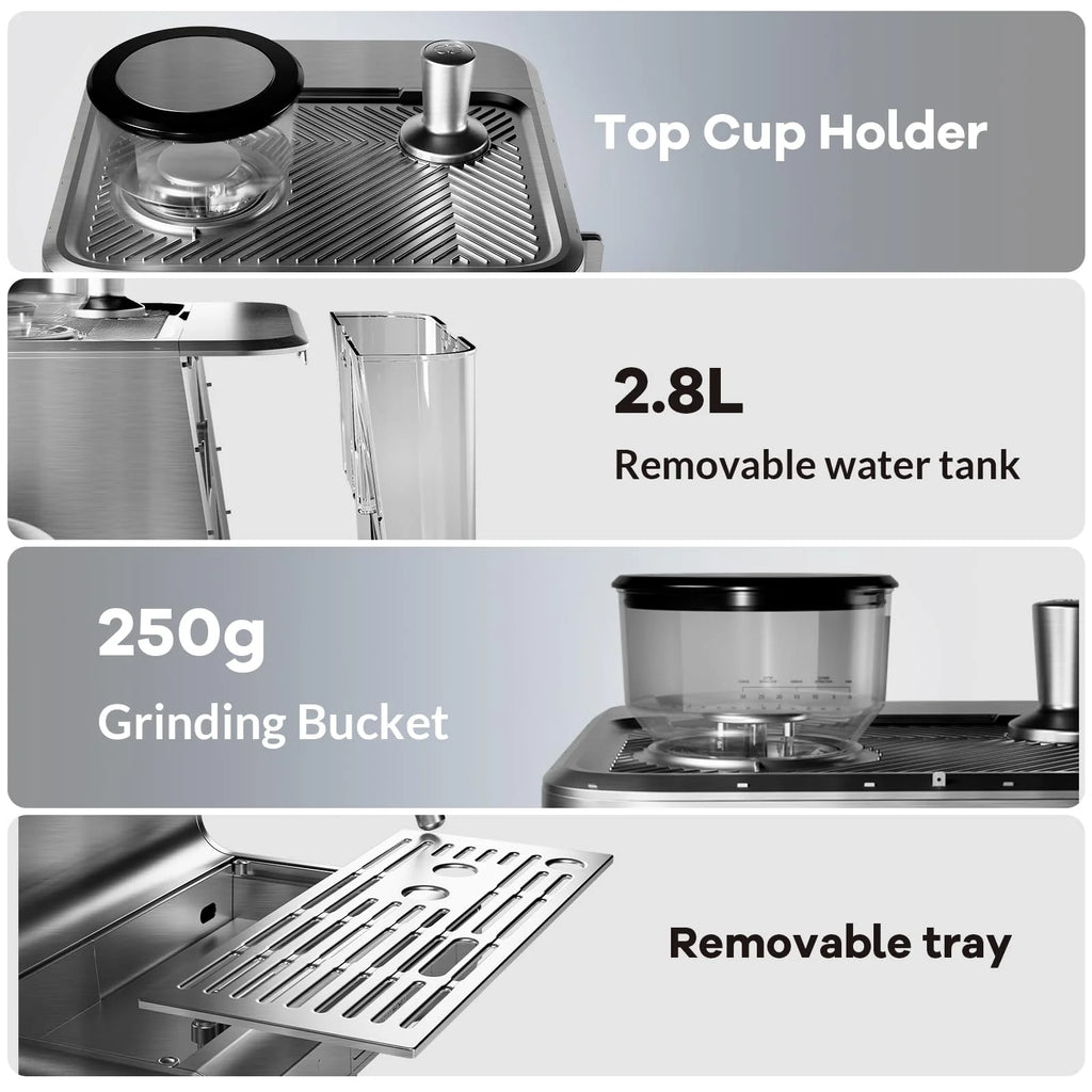 Danolapsi Espresso Coffee Machine,Espresso Machines with Grinder,20 Bar Professional Coffee Maker with Milk Frother Steam Wand,2.8L Water Tank,15 Grinding Setting Espresso Cappuccino/Latte Maker