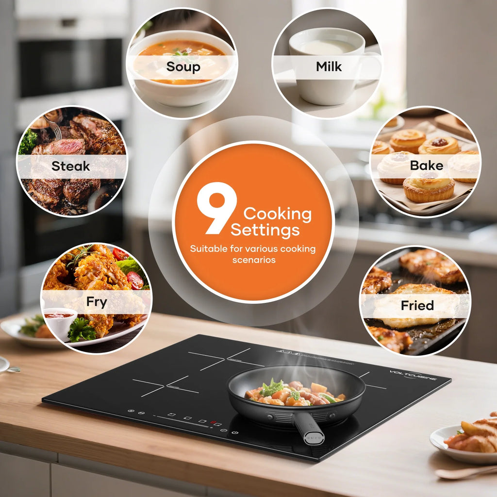 VoltCuisine Double/Dual Induction Cooktop 2 Burner, Shatter-proof Flat Glass Top, 9 Heat Settings, LED Touch Display with Child Safety Lock & Overheat Protection