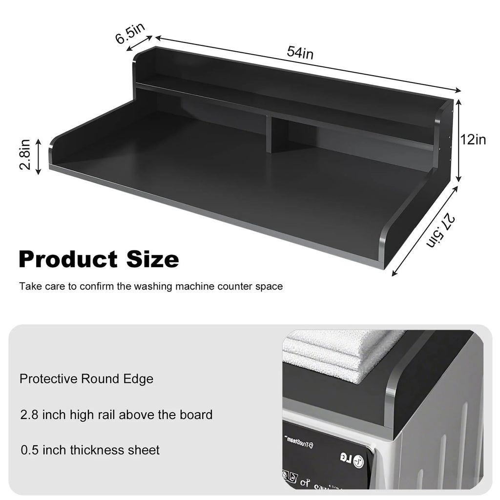 S-HOME Large Space 2-Tier Washer and Dryer Countertop with 2.75 Inch H Guard, 54 Inch W x 27.5 Inch D Topper for Laundry Room