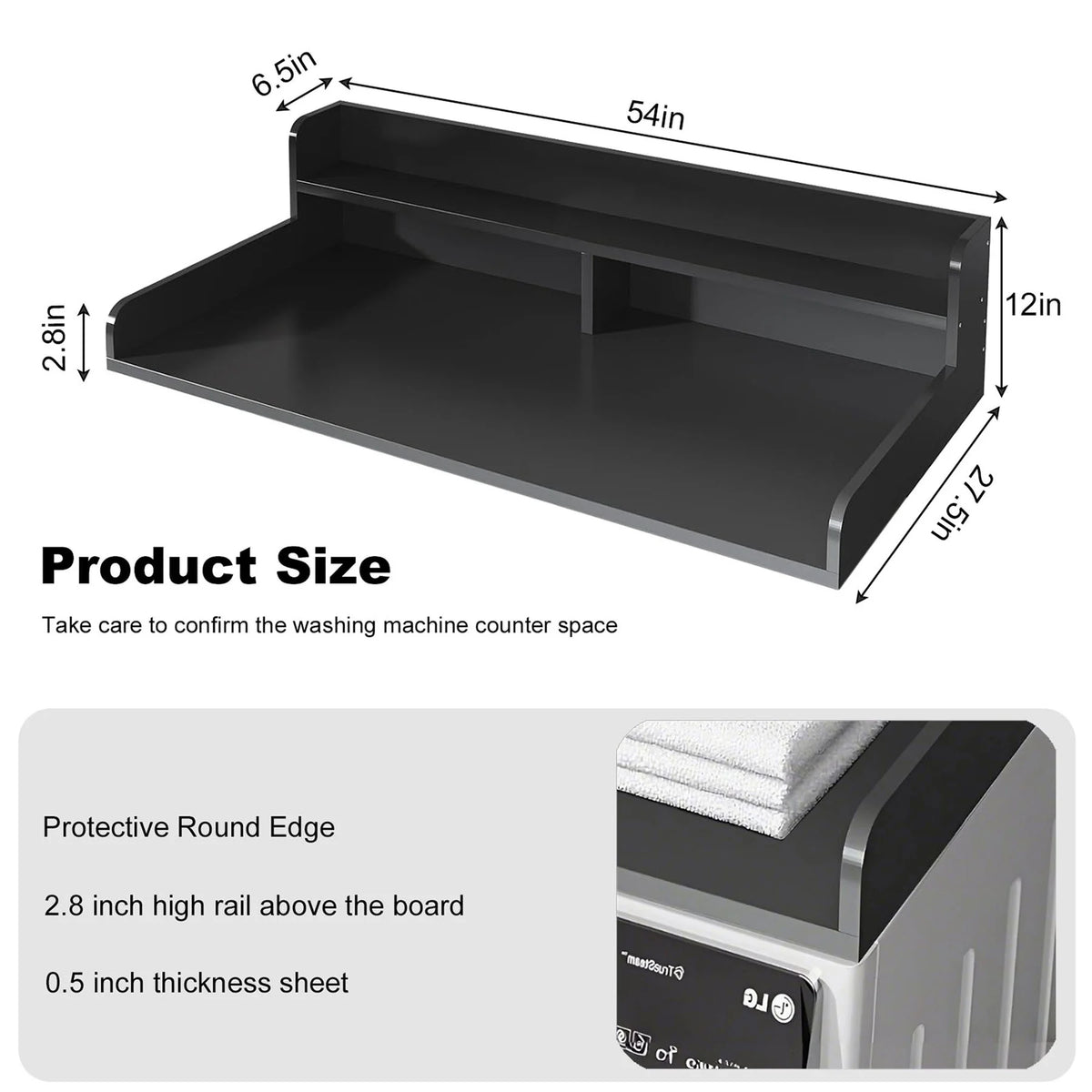 S-HOME Large Space 2-Tier Washer and Dryer Countertop with 2.75 Inch H Guard, 54 Inch W x 27.5 Inch D Topper for Laundry Room