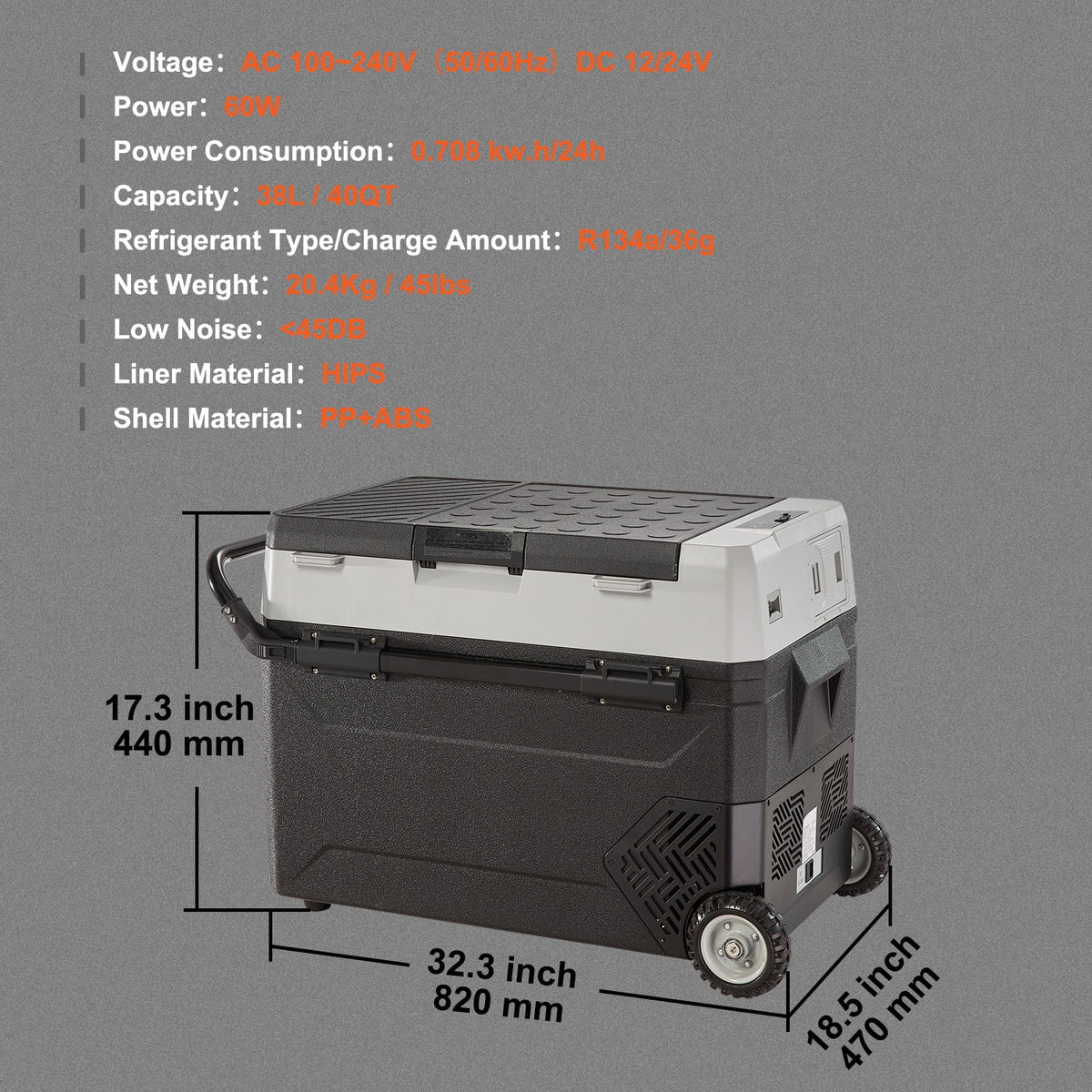 VEVOR Car Refrigerator 48Qt, Dual Zone Car Fridge Freezer12/24V DC & 110-240V AC Electric Compressor Cooler for Truck Vehicle RV