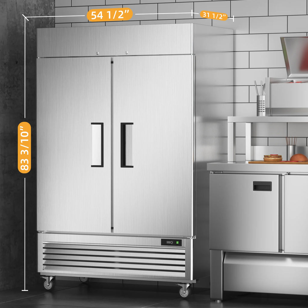 Coolski 54a??a?? Wide Commercial Freezer with 2 Door, Stainless Steel Reach-in Freezer Upright, 49 Cu.Ft Large Capacity ETL NSF Approved
