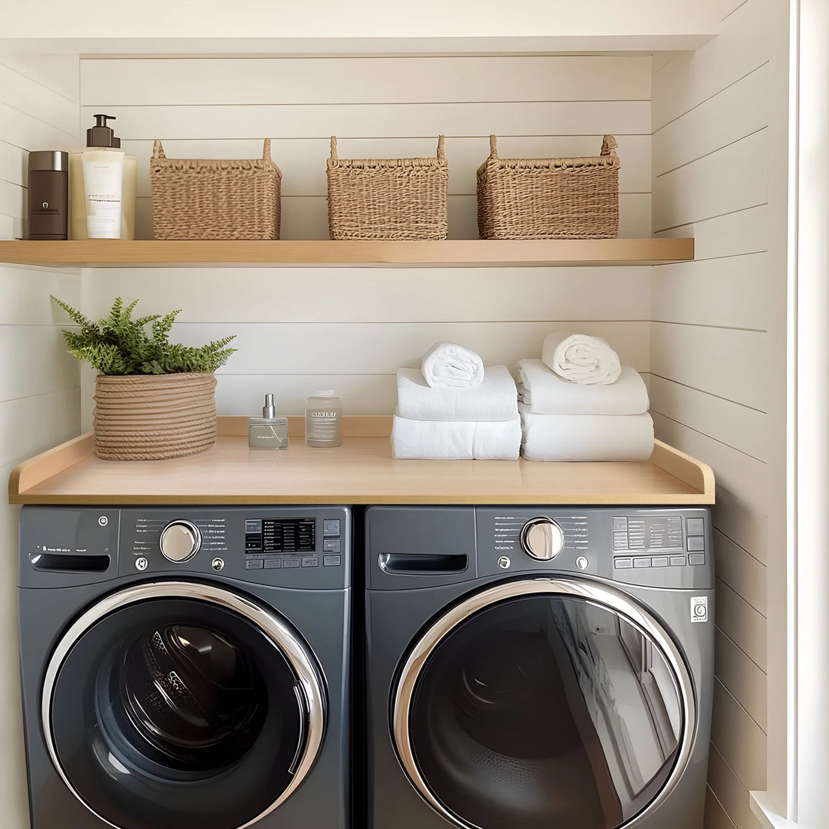 Kaboon Washer Dryer Countertop with Edge Rails, 27.5" x 54", Light Walnut