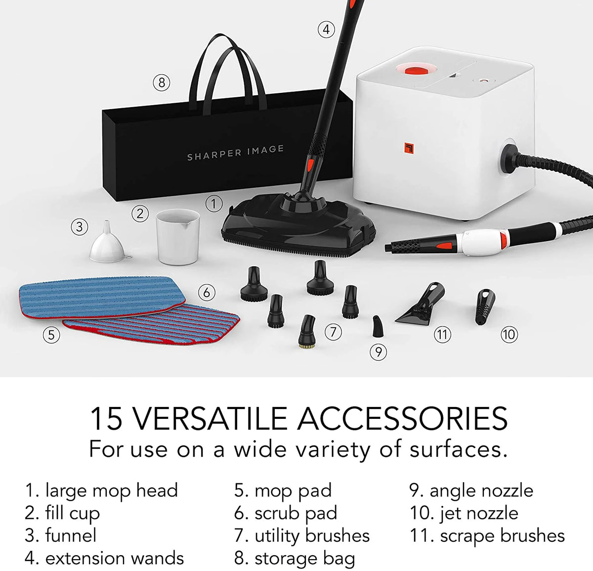 Sharper Image Canister Steam Cleaner with 15 Accessories, 54oz., White