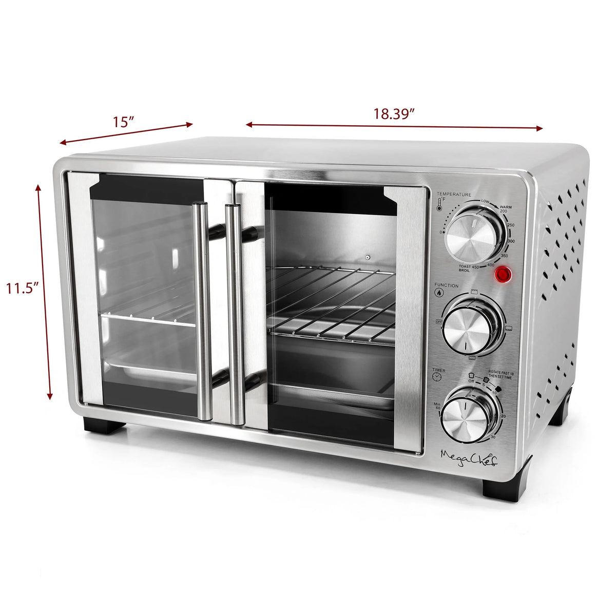MegaChef 25 Quart French Door Multi-Function Electric Toaster Oven with Rotisserie Set