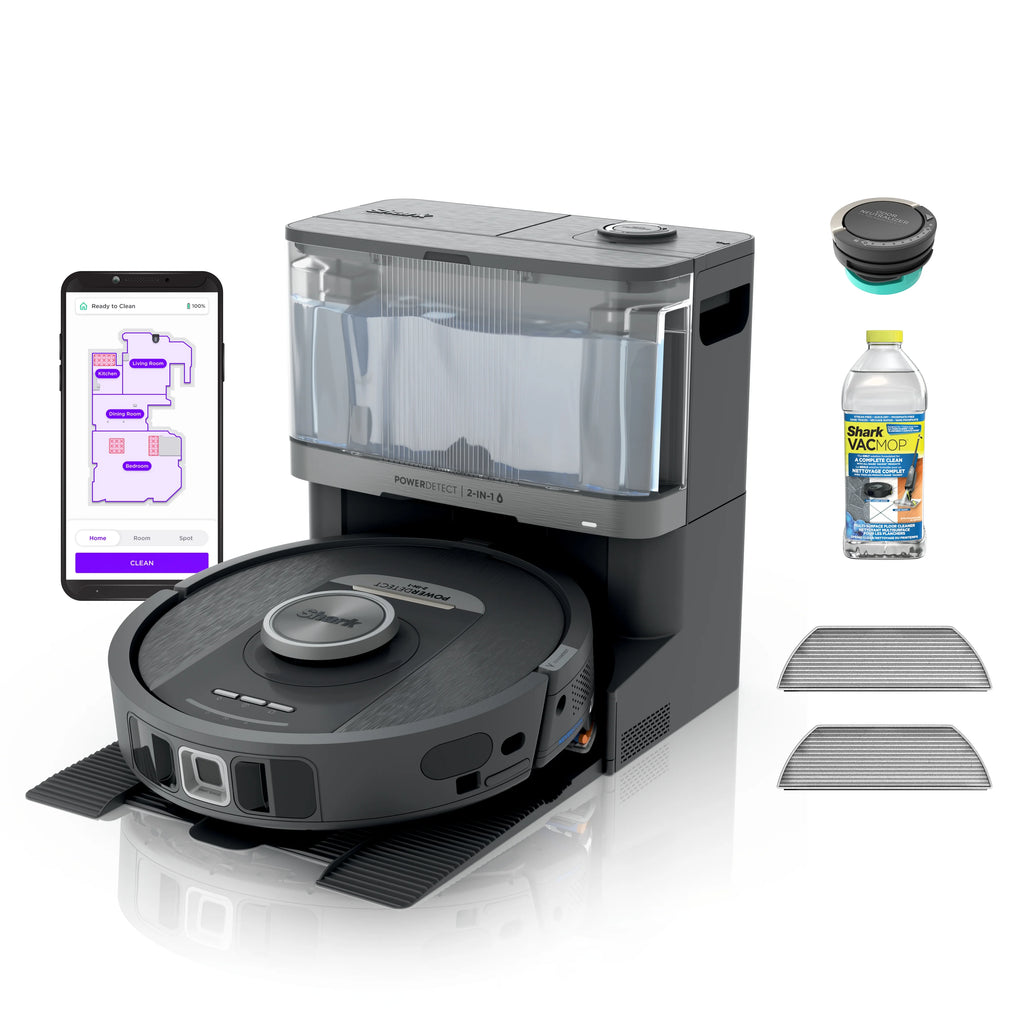 Shark PowerDetect? NeverTouch? Robot Vacuum and Mop, Self-Empty & Self-Refill, Bagless, 60-Day Debris Capacity HEPA Base, 30-Day Capacity Refill Tank, Pad Dry, RV2820YE
