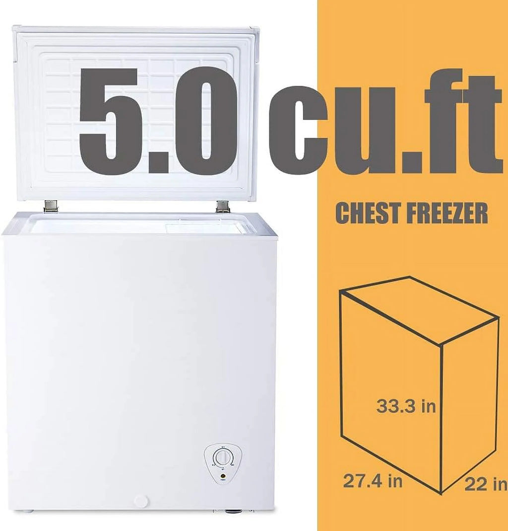 SMAD 5 Cu ft Chest Freezer Removable Baskets Free-Standing Top Open Door Deep Freezer, White
