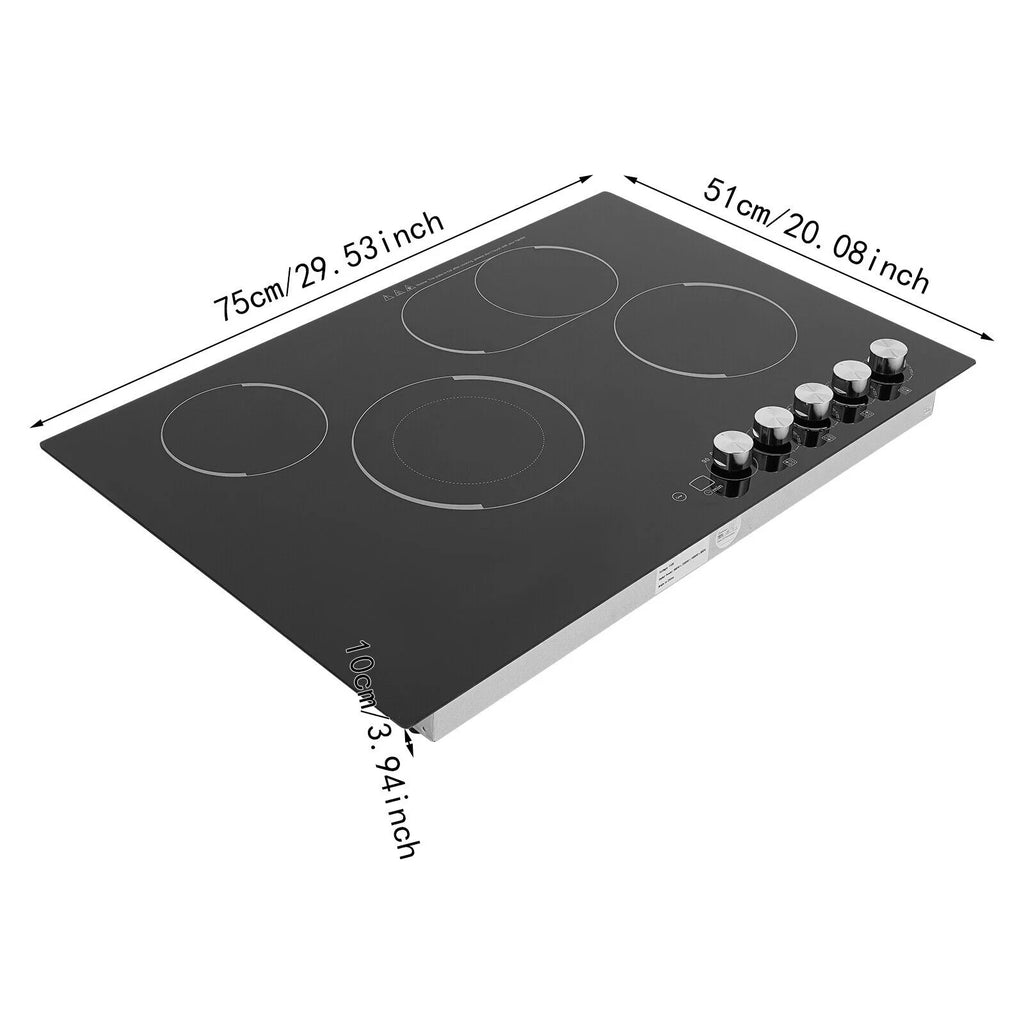 4 Burners Electric Cooktop, Knob Control Built-in Ceramic Cooktop, 23" Radiant Electric Cooktop Stovetop with Timer, 5 Heating Level, 3400W, 110V, Hard Wire