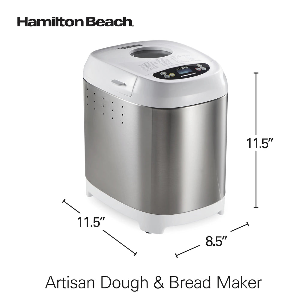 Hamilton Beach 2 lb Bread Maker Machine, Artisan Dough Bread Maker with 14 Settings, Black & Stainless Steel