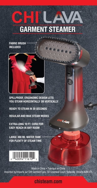 CHI LAVA Ceramic Plate Garment Steamer for Clothes with Fabric Brush, 2 Steam Modes, 1600 Watts, Red