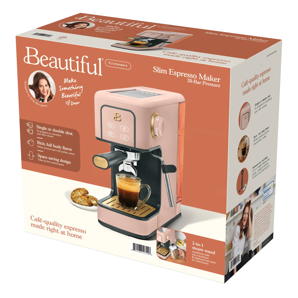 Beautiful Slim Espresso Machine with 20-Bar Pressure, Black Sesame by Drew Barrymore