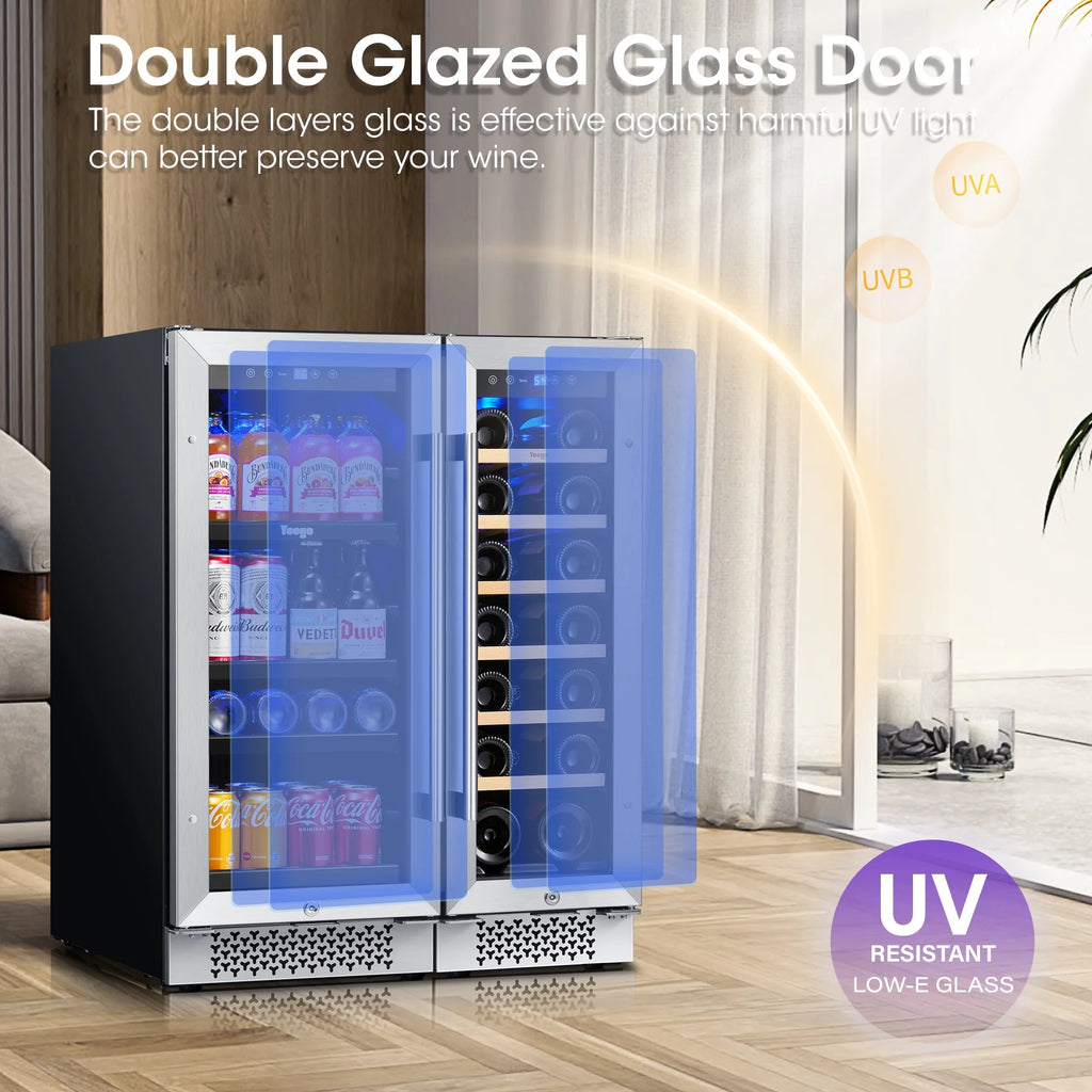 Yeego 30" Wine and Beverage Refrigerator,Two 15" Wine and Beverage Cooler Under Counter or Freestanding, Hold 33 Bottles and 80 Cans(Two Pack)
