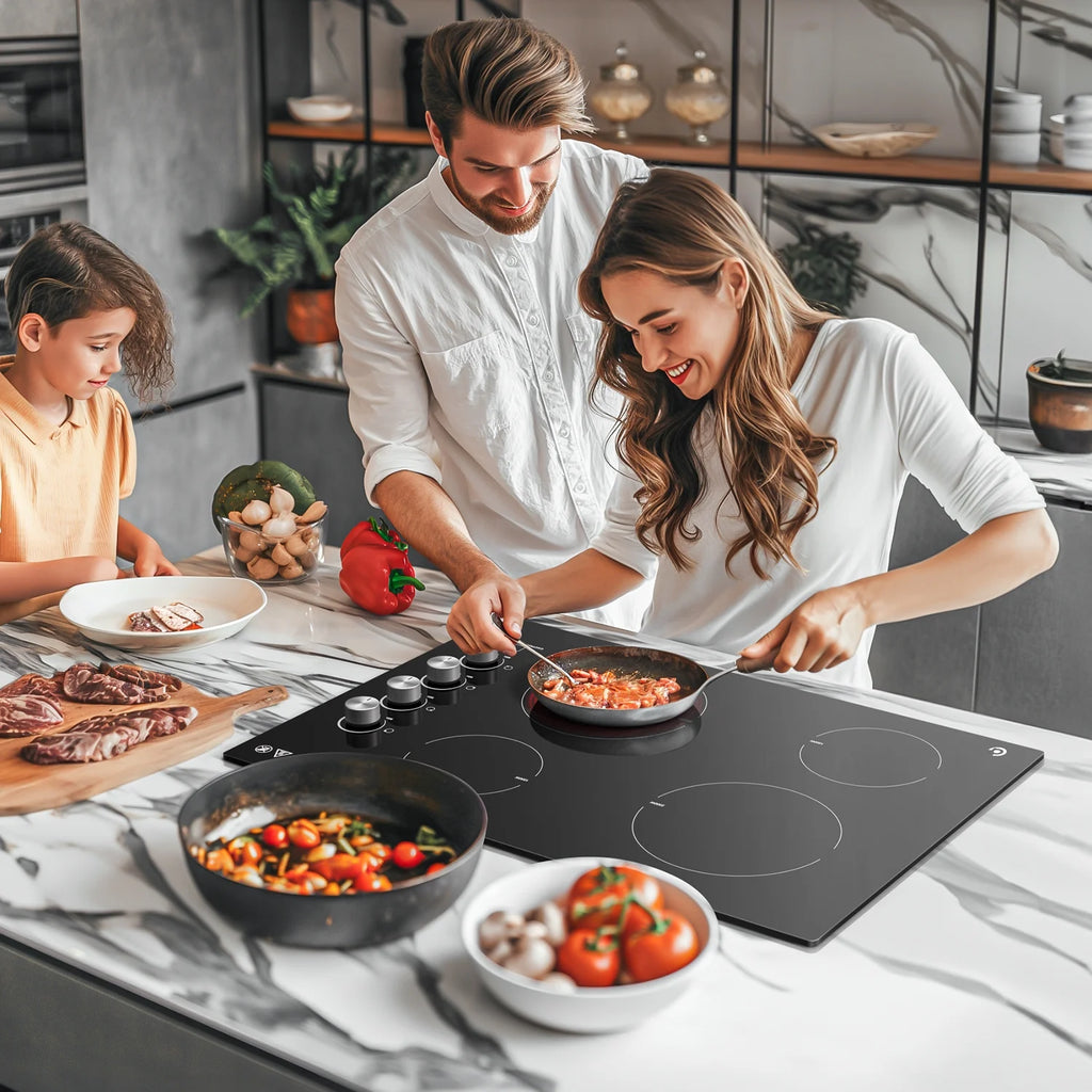30 Inch Electric Cooktop 4 Burners, Sumaki Built-in Electric Burner with 4 Burners, 240V Power Control by Knob, 7000W Electric Stove with Hot Surface Indicator