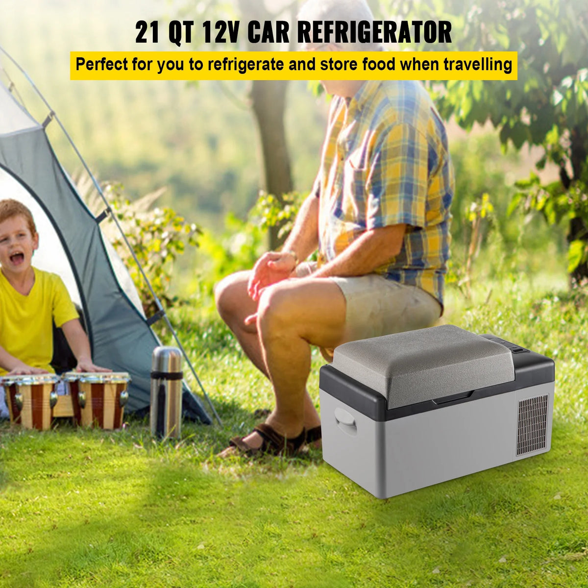 KFFKFF car refrigerator 22qt, 12 volt single zone portable refrigerator, 12/24 volt dc and 110-240 volt ac compressor cooler, refrigeration range -4�H refrigeration range, suitable for cars, trucks
