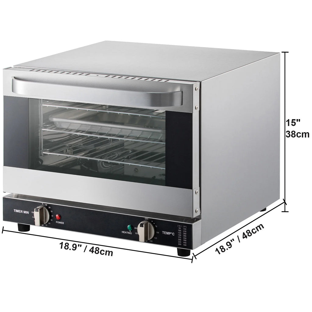 KFFKFF Commercial Convection Oven, 21L/19Qt, Quarter-Size Conventional Oven Countertop, 1440W 3-Tier Toaster w/ Front Glass Door, Electric Baking Oven w/ Trays Wire Racks Clip Gloves