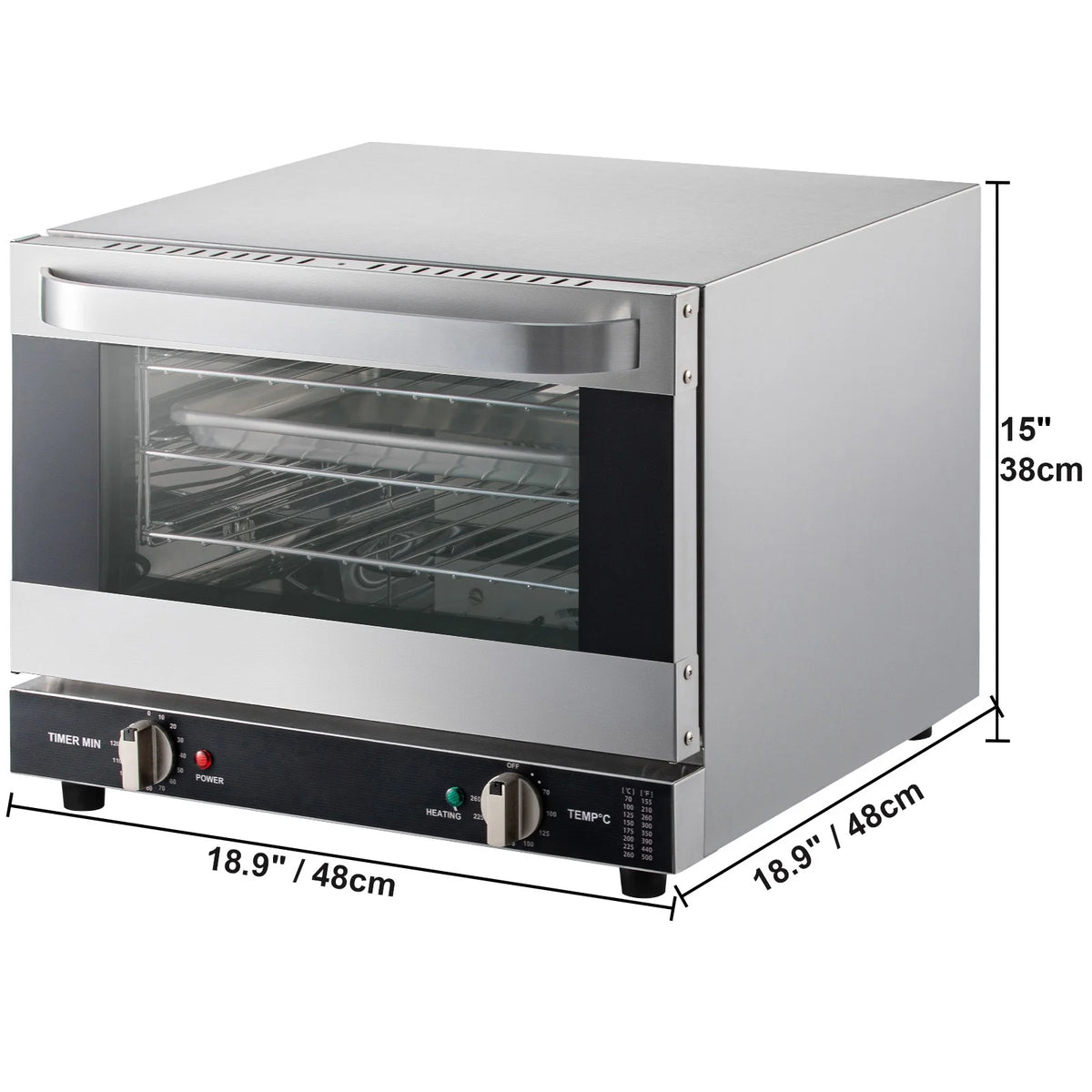 KFFKFF Commercial Convection Oven, 21L/19Qt, Quarter-Size Conventional Oven Countertop, 1440W 3-Tier Toaster w/ Front Glass Door, Electric Baking Oven w/ Trays Wire Racks Clip Gloves