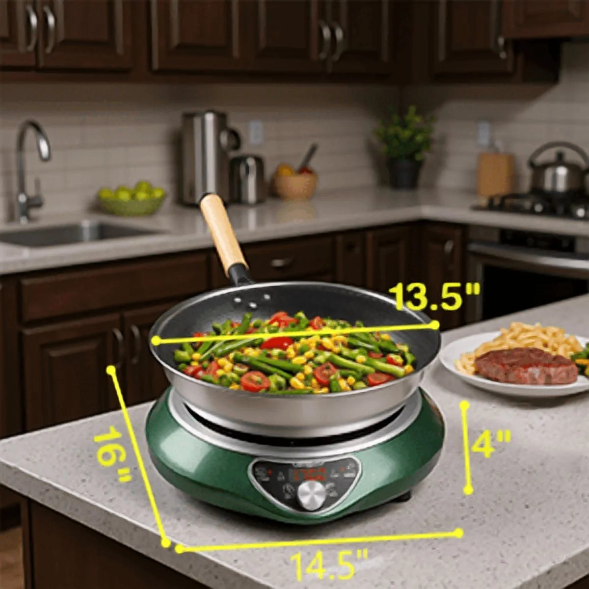 Induction Cooktop 1700W 85V~120V Wok Pan (included) Portable Electric Stove 18 Hours Timer 16 Level Temp&Power Ctrl Cookware Appliances Skillet Plates