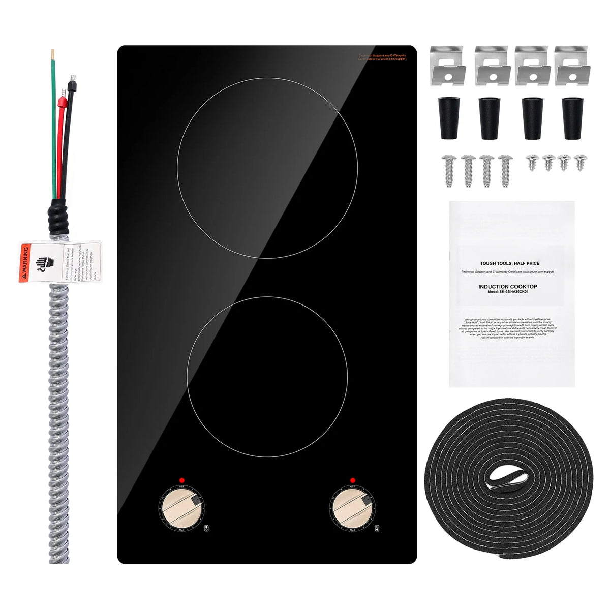 KFFKFF 2 Burner Built-in Electric Cooktop, 3500W Electric Ranges with 12 Heat Levels, Glass Top, Automatic Power-Off, Regulated by Knobs