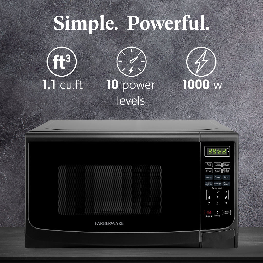 Farberware Countertop Microwave Oven with LED Lighting & Child Lock, 0.7 Cu Ft Black