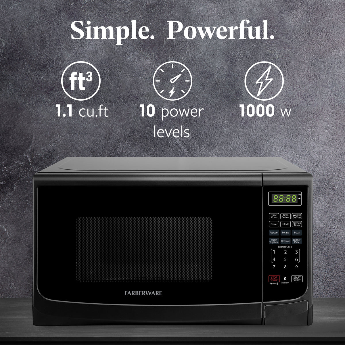 Farberware Countertop Microwave Oven with LED Lighting & Child Lock, 0.7 Cu Ft Black