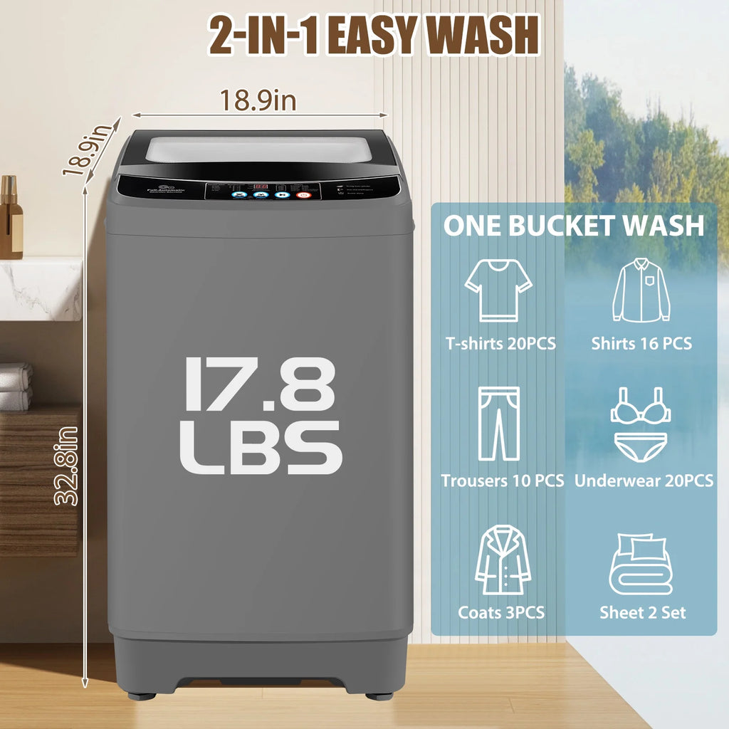 Veeboto Portable Washing Machine 15.6lbs Full-Automatic Washer, Compact Wash & Dry Combo with Drain Pump for Home, Dorms, Apart, White