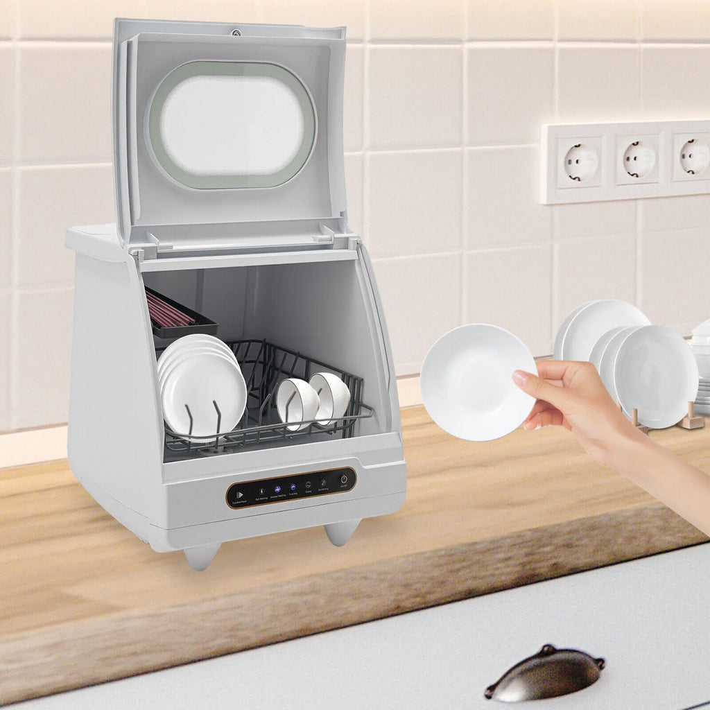 Portable White Countertop Dishwasher Compact Dishwasher 5 Washing Programs 1200W