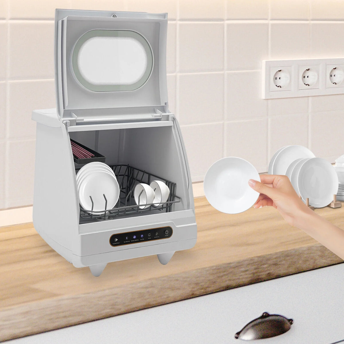 Portable Countertop Dishwasher 5 Washing Programs with Water Tank Leak-Proof Dry