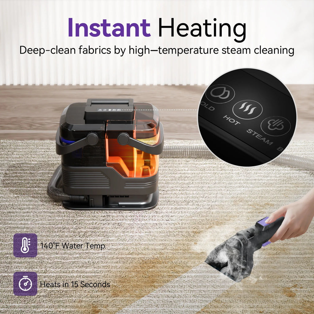 Inolait Portable Carpet Cleaner Machine, 20Kpa Powerful Upholstery Cleaner Machine, 66oz Large Water Tank, with Brush for Pets, Stairs, Black
