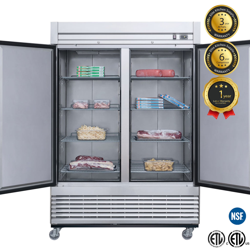 55 in. Two Door Reach-in Commercial Freezer 41 Cu.Ft. Solid Door Freezer, NSF