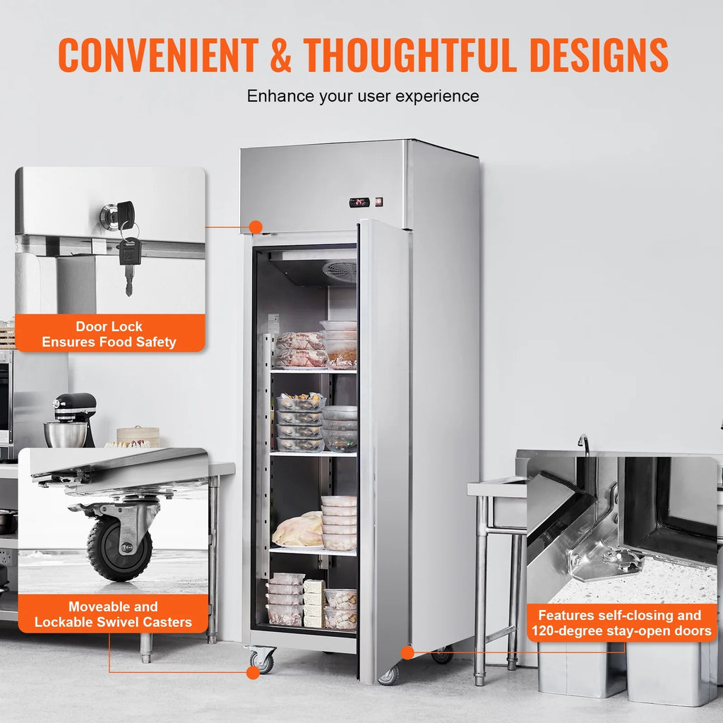 KFFKFF Commercial Reach-In Refrigerator 19.32 Cu.ft Upright Freezer 1 Door 4 Shelves 4 Wheels 27" Width
