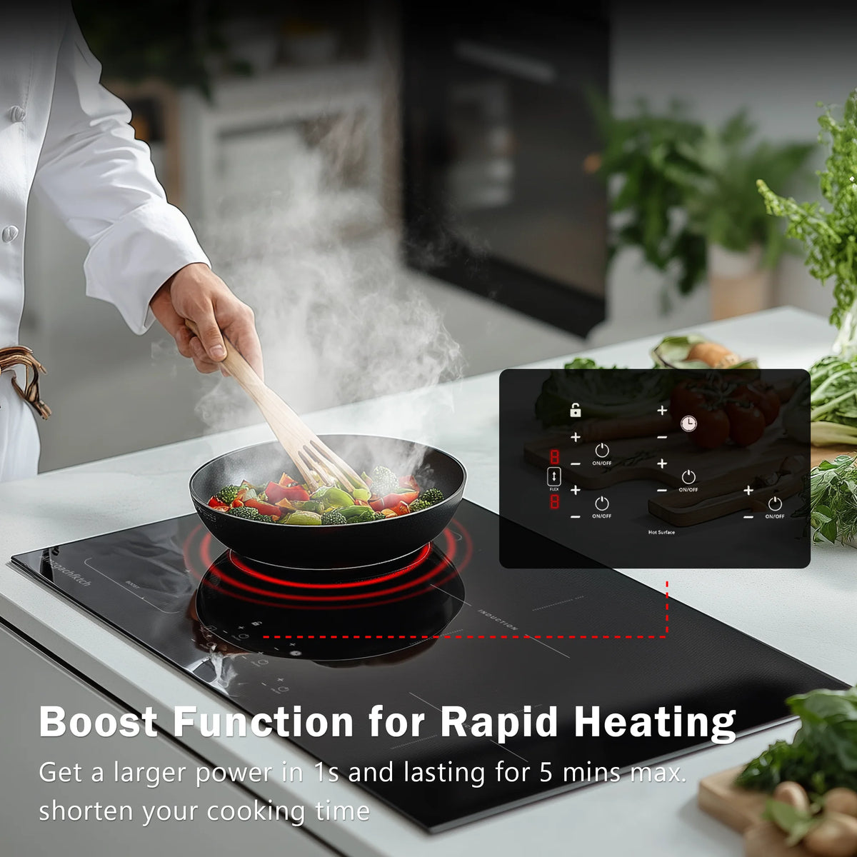 30in Built-In Induction Cooktop 4 Burners, 11600W Touch Control w/ Boost & Bridge-Sync, Easy-Clean Tempered Glass, Child Lock