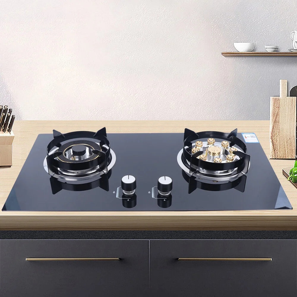 2-Burner Natural Gas Stove, Built-in Gas Cooktop Stove for Home Kitchen