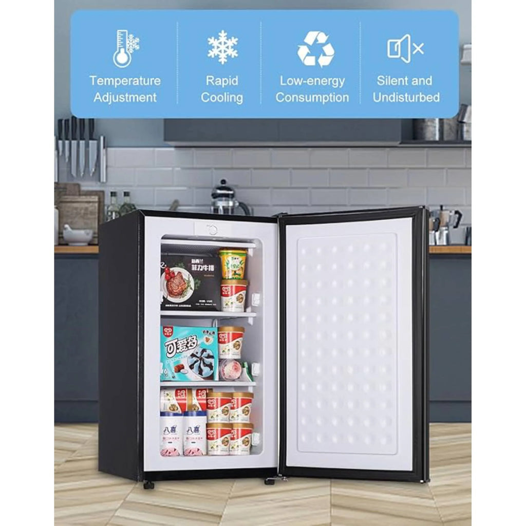 3.2 Cu.FtUpright Freezer , Single Door Mini Freezer ,Adjustable Thermostat, Compact Refrigerator for Bedroom, Dorm, Silvery